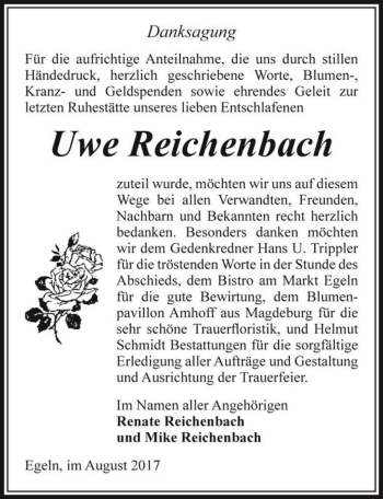 Traueranzeige von Uwe Reichenbach  von Magdeburger Volksstimme