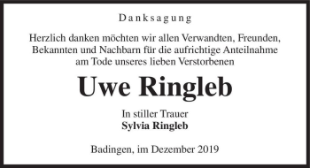 Traueranzeige von Uwe Ringleb  von Magdeburger Volksstimme