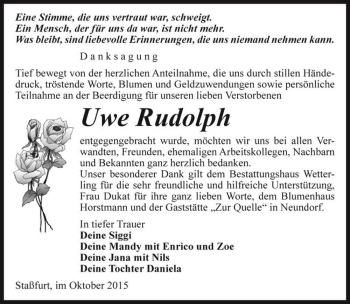 Traueranzeige von Uwe Rudolph  von Magdeburger Volksstimme
