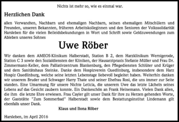 Traueranzeige von Uwe Röber  von Magdeburger Volksstimme