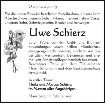 Traueranzeige von Uwe Schierz  von Magdeburger Volksstimme