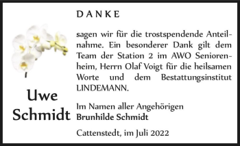 Traueranzeige von Uwe Schmidt  von Magdeburger Volksstimme