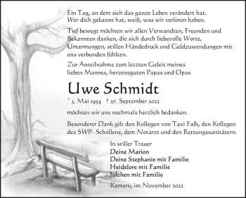 Traueranzeige von Uwe Schmidt  von Magdeburger Volksstimme
