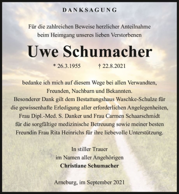 Traueranzeige von Uwe Schumacher  von Magdeburger Volksstimme
