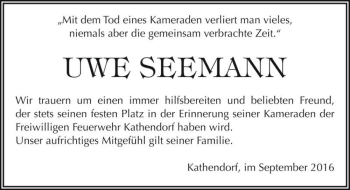 Traueranzeige von Uwe Seemann  von Magdeburger Volksstimme