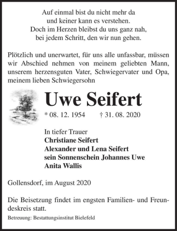 Traueranzeige von Uwe Seifert  von Magdeburger Volksstimme