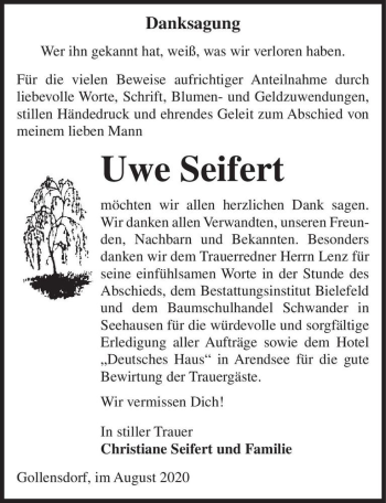 Traueranzeige von Uwe Seifert  von Magdeburger Volksstimme