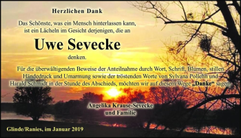 Traueranzeige von Uwe Sevecke  von Magdeburger Volksstimme