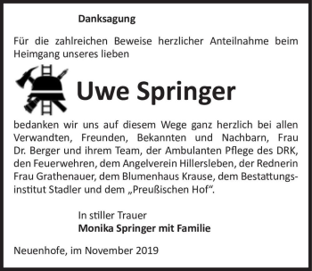 Traueranzeige von Uwe Springer  von Magdeburger Volksstimme