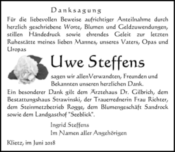 Traueranzeige von Uwe Steffens  von Magdeburger Volksstimme