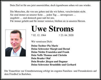 Traueranzeige von Uwe Stroms  von Magdeburger Volksstimme