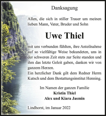 Traueranzeige von Uwe Thiel  von Magdeburger Volksstimme