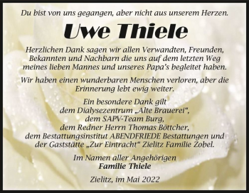 Traueranzeige von Uwe Thiele  von Magdeburger Volksstimme
