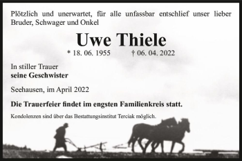 Traueranzeige von Uwe Thiele  von Magdeburger Volksstimme