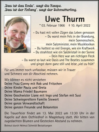 Traueranzeige von Uwe Thurm  von Magdeburger Volksstimme