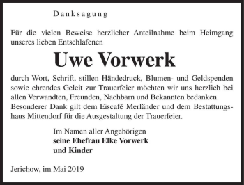 Traueranzeige von Uwe Vorwerk  von Magdeburger Volksstimme
