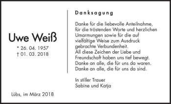 Traueranzeige von Uwe Weiß  von Magdeburger Volksstimme