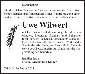 Traueranzeige von Uwe Wilwert  von Magdeburger Volksstimme