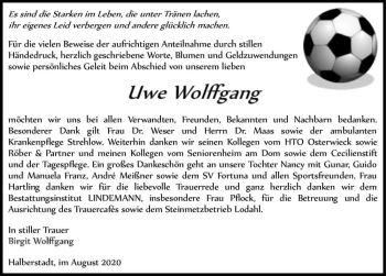 Traueranzeige von Uwe Wolffgang  von Magdeburger Volksstimme