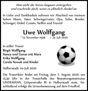 Traueranzeige von Uwe Wolffgang  von Magdeburger Volksstimme