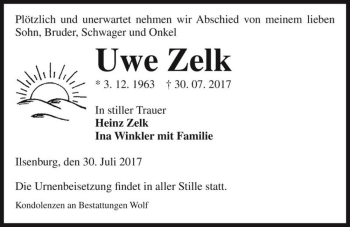 Traueranzeige von Uwe Zelk  von Magdeburger Volksstimme
