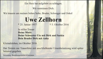 Traueranzeige von Uwe Zellhorn  von Magdeburger Volksstimme