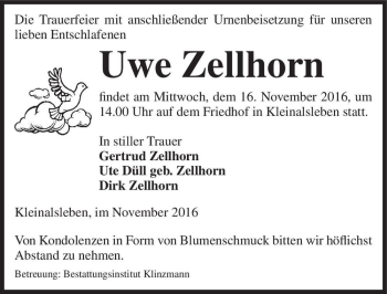 Traueranzeige von Uwe Zellhorn  von Magdeburger Volksstimme