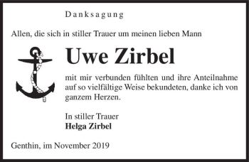 Traueranzeige von Uwe Zirbel  von Magdeburger Volksstimme