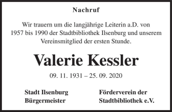 Traueranzeige von Valerie Kessler  von Magdeburger Volksstimme