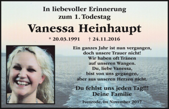 Traueranzeige von Vanessa Heinhaupt  von Magdeburger Volksstimme