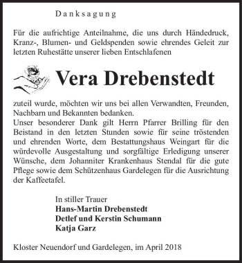 Traueranzeige von Vera Drebenstedt  von Magdeburger Volksstimme