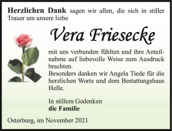 Traueranzeige von Vera Friesecke  von Magdeburger Volksstimme
