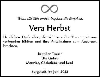 Traueranzeige von Vera Herbst  von Magdeburger Volksstimme