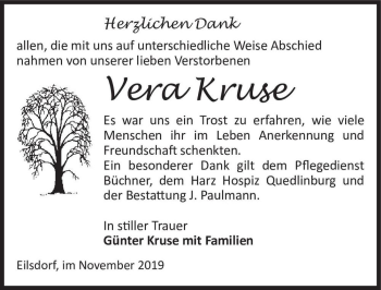 Traueranzeige von Vera Kruse  von Magdeburger Volksstimme