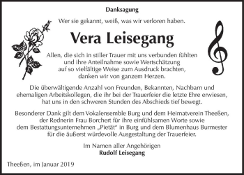 Traueranzeige von Vera Leisegang  von Magdeburger Volksstimme