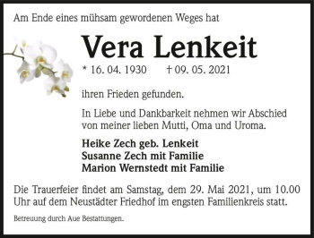 Traueranzeige von Vera Lenkeit  von Magdeburger Volksstimme