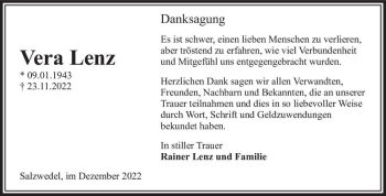 Traueranzeige von Vera Lenz  von Magdeburger Volksstimme