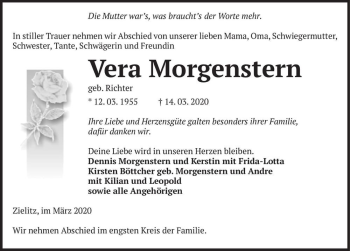 Traueranzeige von Vera Morgenstern (geb. Richter)  von Magdeburger Volksstimme