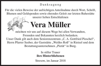 Traueranzeige von Vera Müller  von Magdeburger Volksstimme