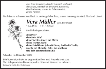 Traueranzeige von Vera Müller (geb. Bernhardt)  von Magdeburger Volksstimme