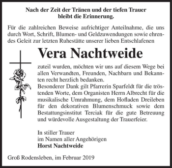 Traueranzeige von Vera Nachtweide  von Magdeburger Volksstimme