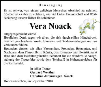 Traueranzeige von Vera Noack  von Magdeburger Volksstimme