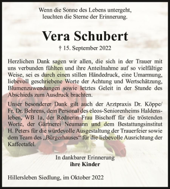Traueranzeige von Vera Schubert  von Magdeburger Volksstimme