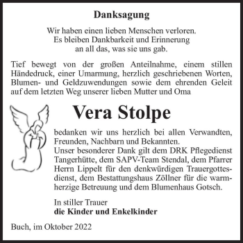 Traueranzeige von Vera Stolpe  von Magdeburger Volksstimme