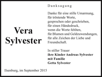 Traueranzeige von Vera Sylvester  von Magdeburger Volksstimme