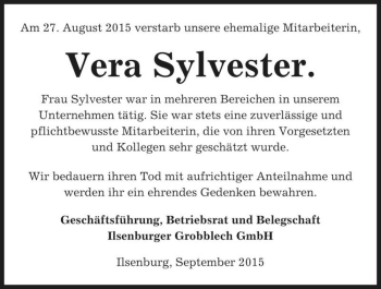 Traueranzeige von Vera Sylvester  von Magdeburger Volksstimme