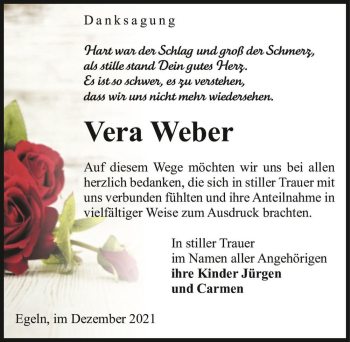Traueranzeige von Vera Weber  von Magdeburger Volksstimme