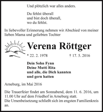 Traueranzeige von Verena Röttger  von Magdeburger Volksstimme