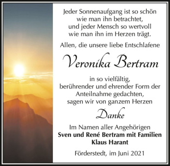 Traueranzeige von Veronika Bertram  von Magdeburger Volksstimme