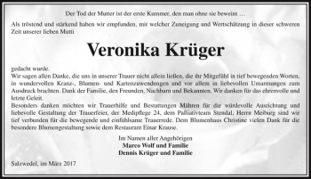 Traueranzeige von Veronika Krüger  von Magdeburger Volksstimme